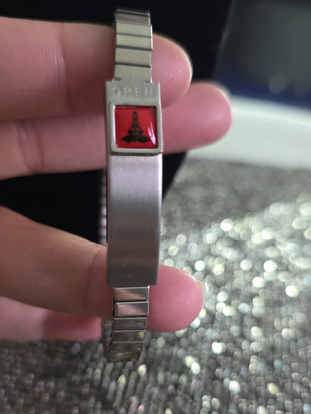 Vintage Stainless Steel Wristband with Red Inlay